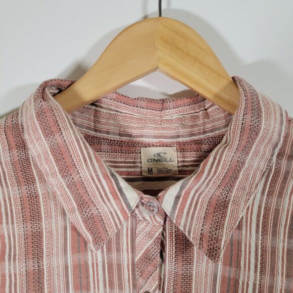 O'NEILL Arlow Red White Stripe Top Size M Gauzy Cotton Beachy Button Up - Picture 6 of 7